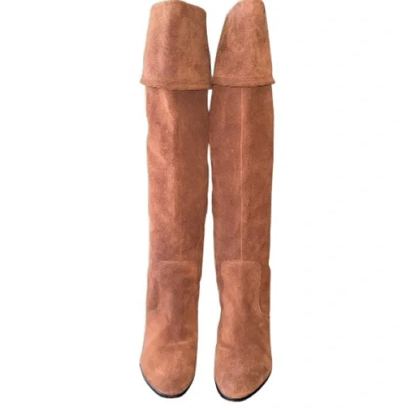 M4D3 Rafaelle Camel Brown Leather Boots Over Knee Tassel Ties Sz 9.5 - Picture 4 of 16